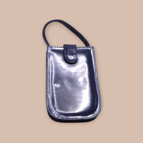 Navy Blue Patent Leather Look Cell Phone Bag - Picture 1 of 6